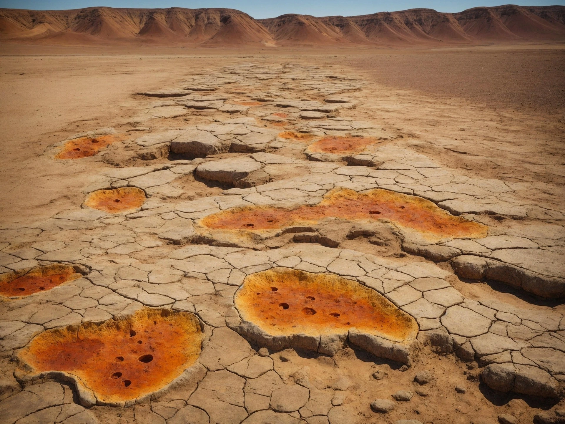 Pegadas fossilizadas em ambiente desértico